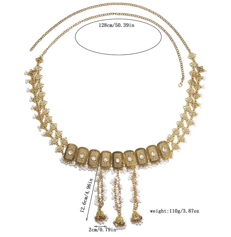 Vintage Belly Chain For Women Simulated Pearl Beads Bell Body Jewelry Ethnic Handmade Womens Jewelry Gift Festive Party Favor 260107