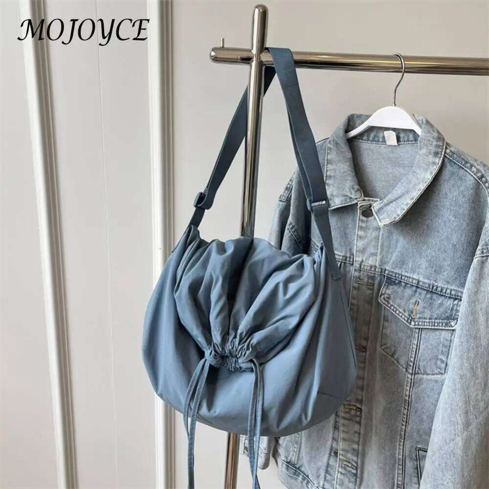 Women Shoulder Solid Color Drawstring Sling Adjustable Strap Lightweight Shopping Girls Outdoor Bag XJ260109
