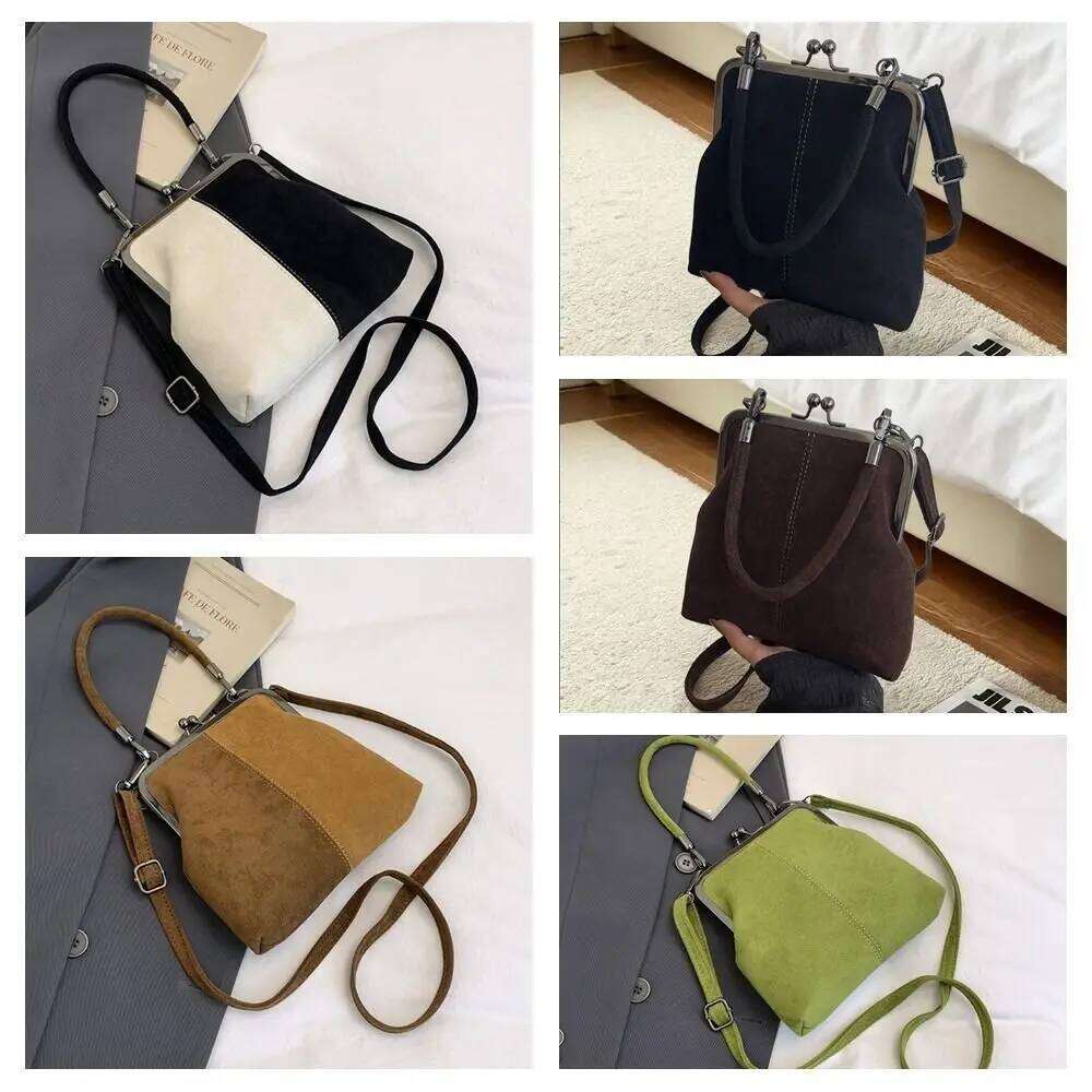 Large Capacity Retro Frosted Handbag Kiss Lock PU Leather Crossbody Clip Closure Short Handle Clutch Shoulder Bag XJ260109