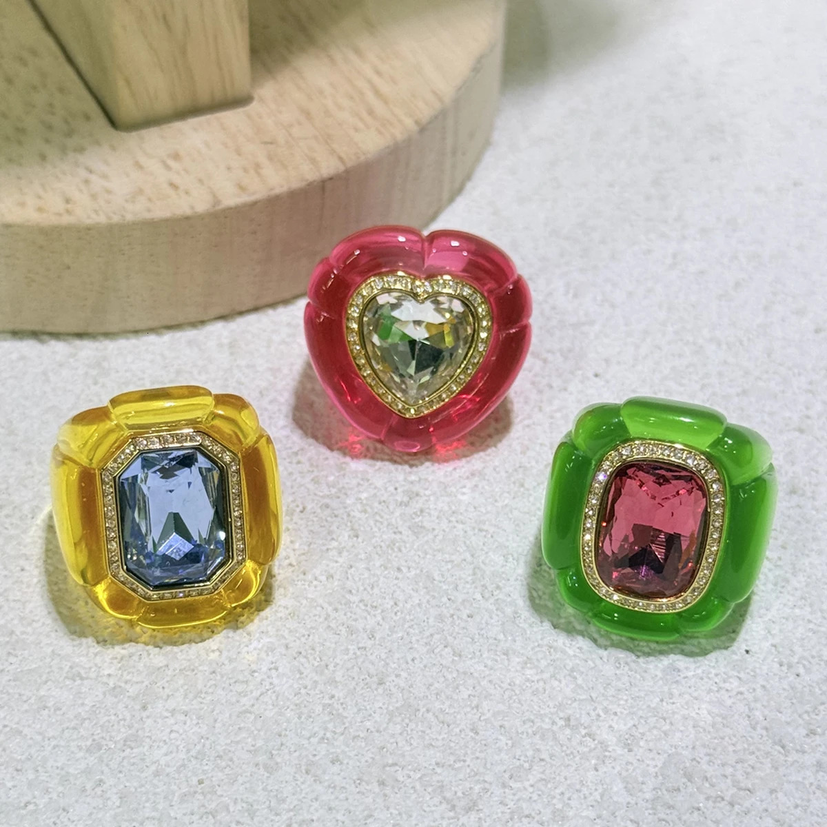 Original Cocktail Party Rings Trend Crystal Jewelry Charm Pink Flower Gold Geometric Crystal Ring Gift for Women 260104