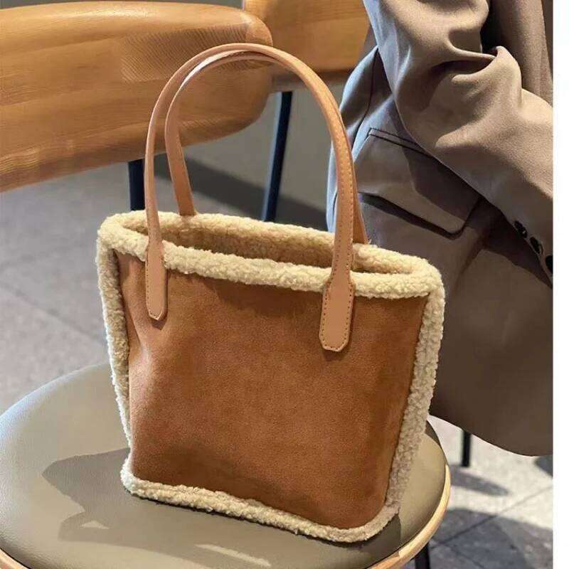 Autumn and Winter New Plush Large Capacity Women's Suede Matte Handbag Lamb Wool Tote Bucket Bag XJ260109