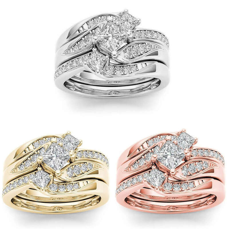Sanjie TEMU Cross-Border Hot-Selling European And American Couple Gold-Plated Inlaid Zircon Rings For Women Direct From Manufacturer