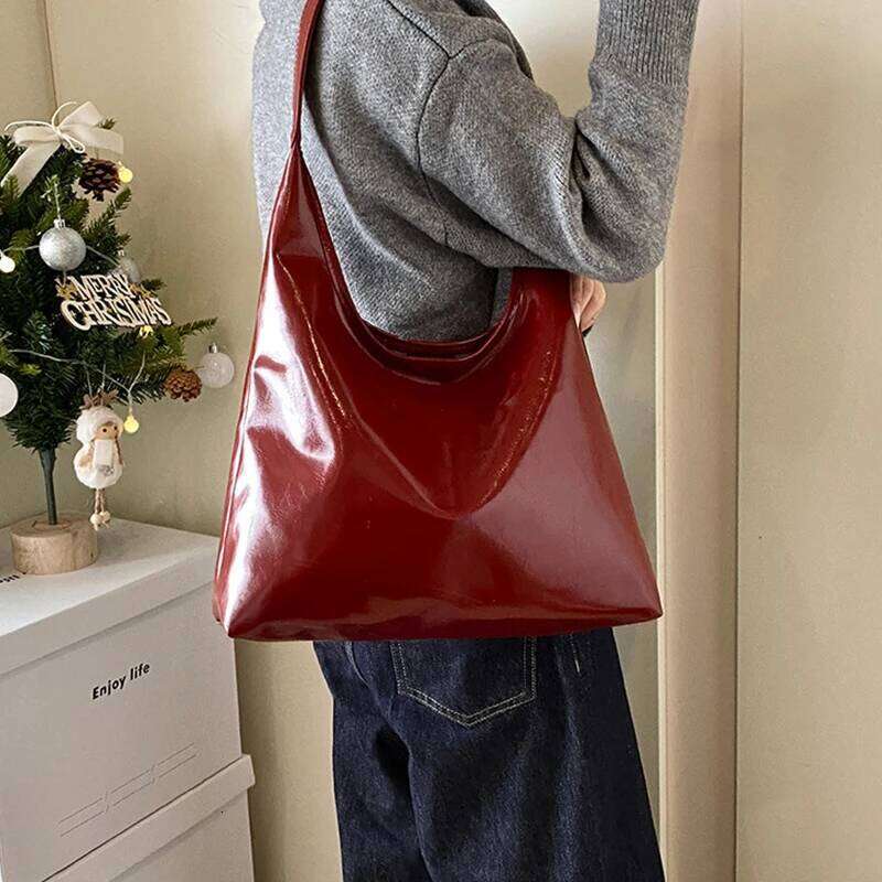Trendy Wine Red Hobo Vintage Large Capacity Underarm Single Simple Shoulder Bag Commute Women Tote XJ260109