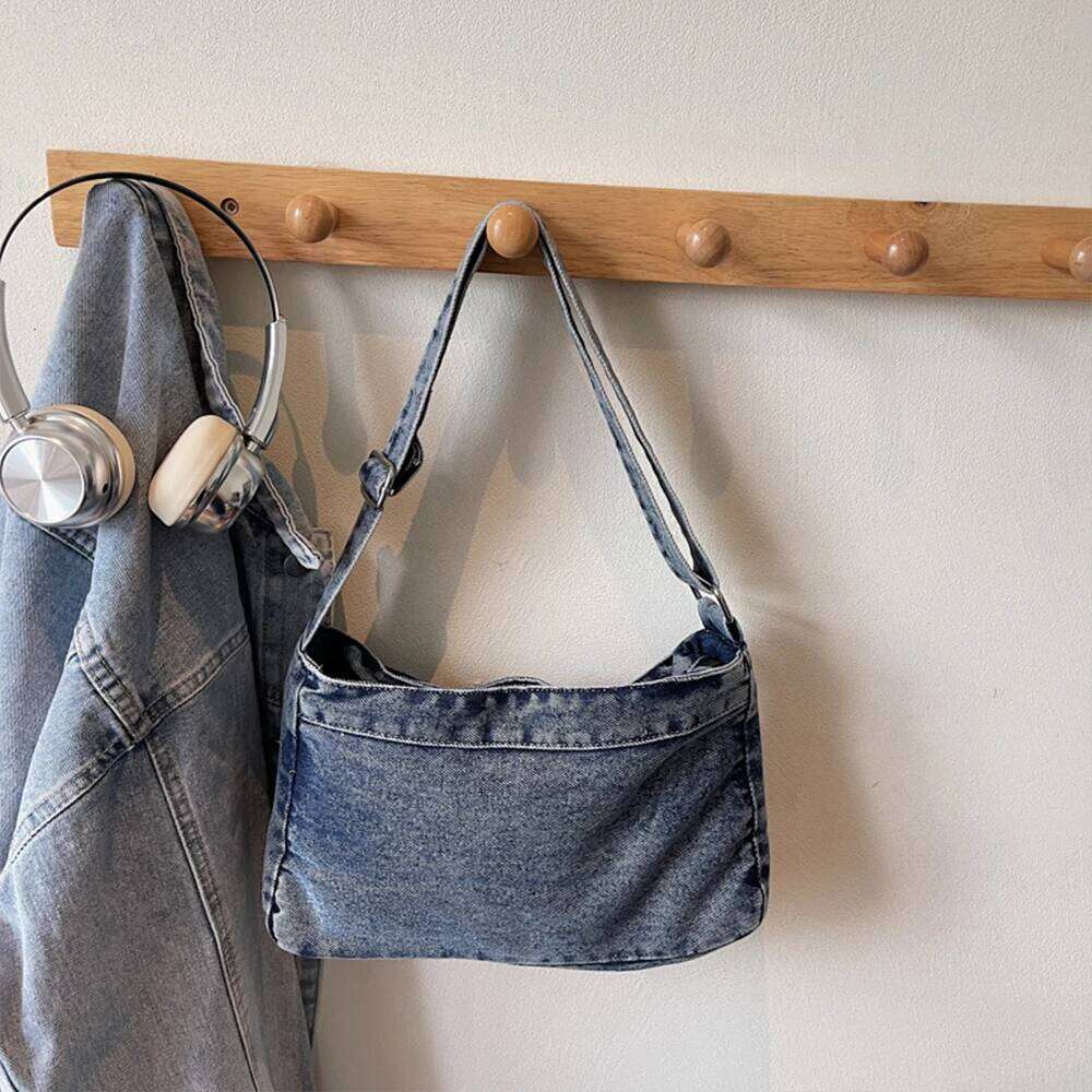 Vintage Washed Canvas Fashionable Women's Crossbody Bag, Large Capacity Commuting Casual Denim Shoulder Bag XJ260109