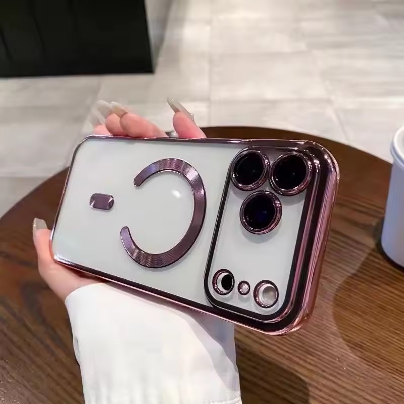 Magnetic Phone Cases for iPhone 17 16 16E 15 14 13 12 11 Pro Max Samsung S25 S26 S23 S24 Plus Ultra CD Grain Chromed Clear Plating Soft TPU with Camer