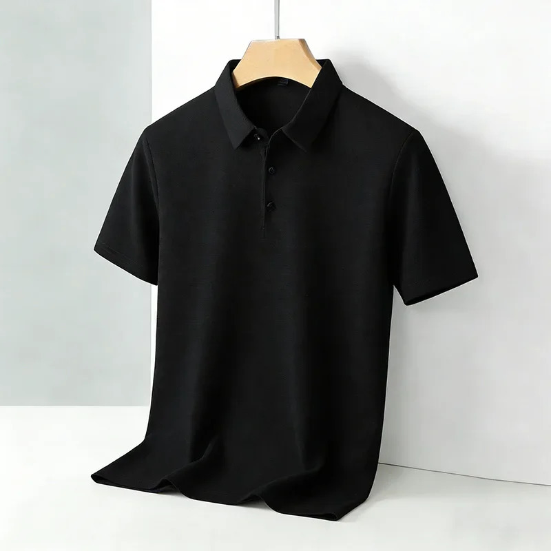 Mens Short Sleeve Polo Shirt Summer Solid Color Breathable Casual Business T-Shirt Fashion Soft Fabric Polo Top for Men 260107
