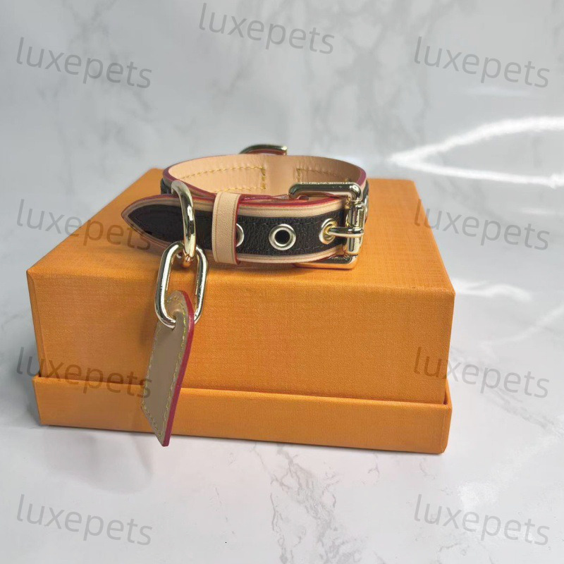 Fashion Brand Leather Dogs Collar Classic Old Flower Dog Collars Designer Adjustable Puppy Belt Leash Pet Outdoor Running Training Necklace Rope Tie S