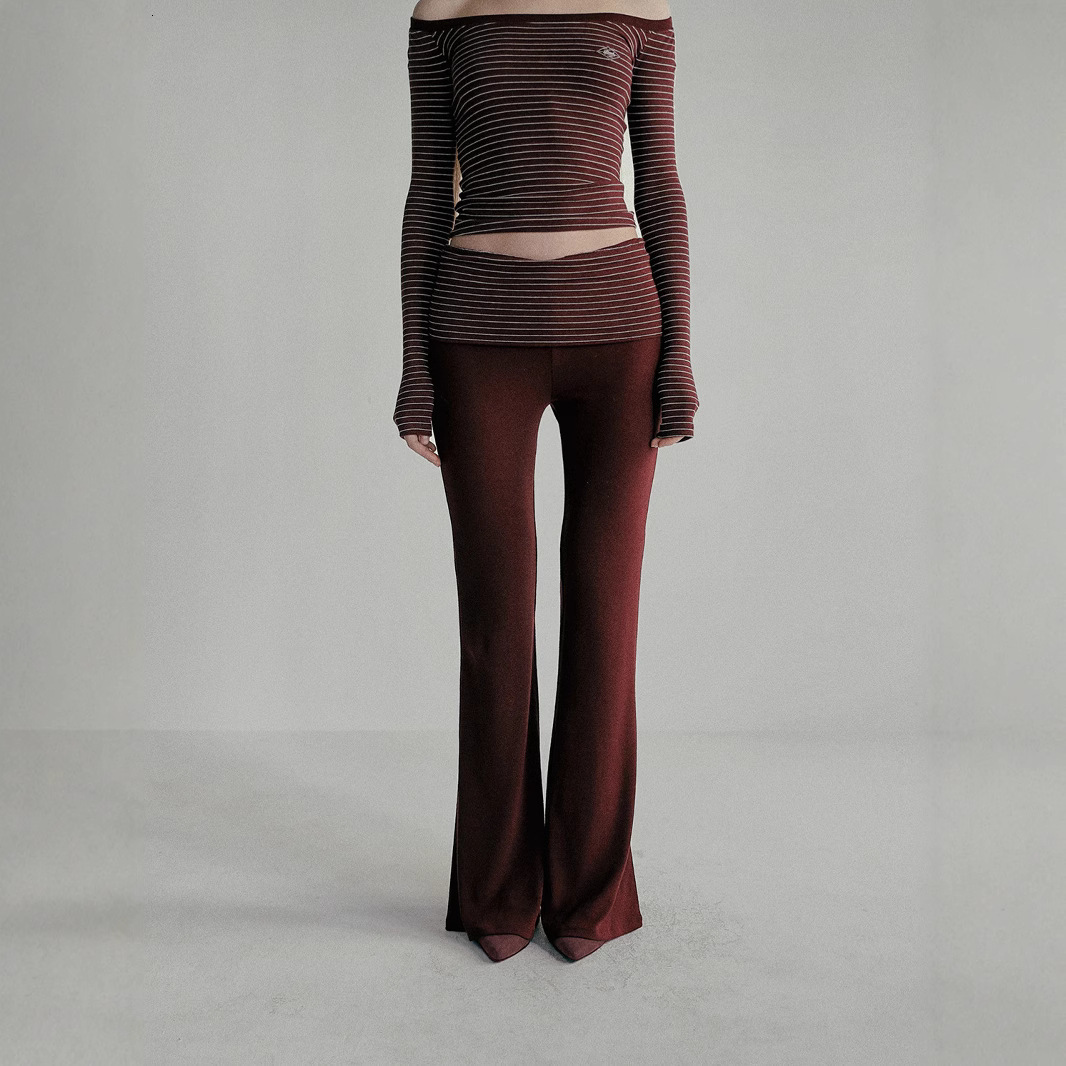 Badblood Striped Slim Fit American Style Hot Girl Fashion New Soft Casual Urban Women Ribbed Hip Lift Flared Pants 240829