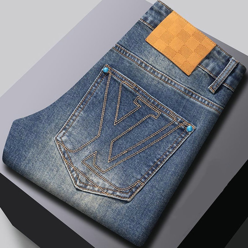 Men's Jeans Autumn Winter Men Slim Fit European American High-end Brand Small Straight Pants SIZE 28-40 Q9734-99