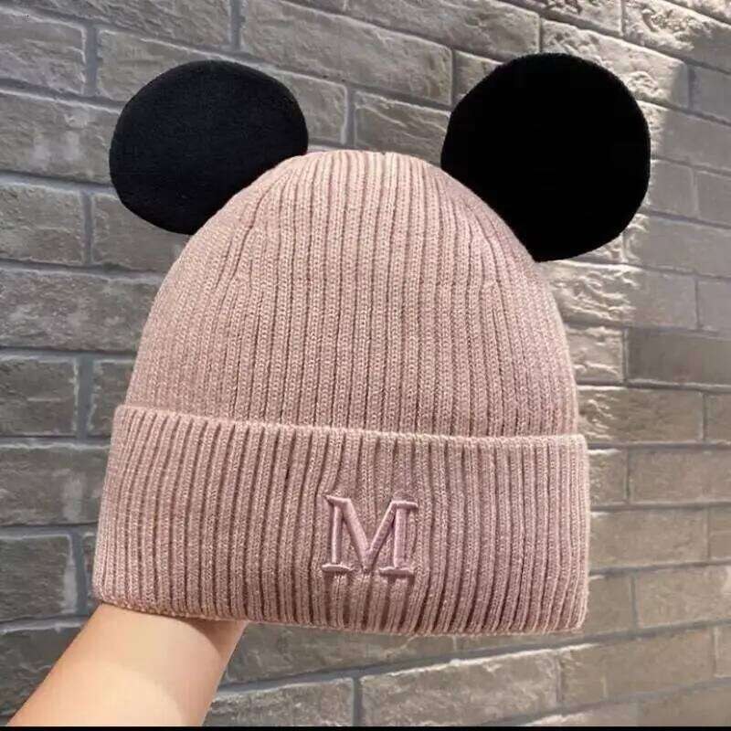 Disney Disney Mickey Mouse Fashion Cartoon M-Mark Ears Knitted Hat Men Women Must Have Autumn Winter Couple Christmas Halloween Gifts XJ260109