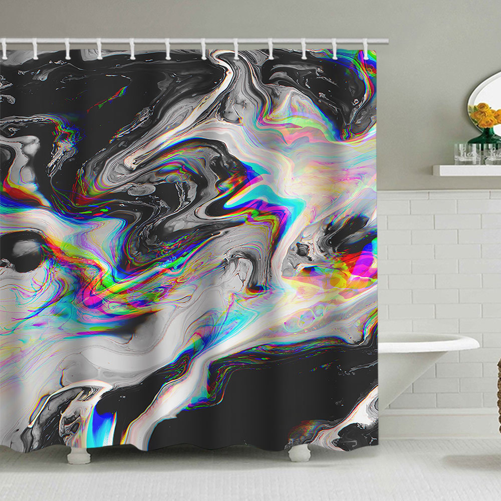 YL-38125 Marble Pattern Shower Curtain, Abstract Geometric Texture, Polyester Waterproof Shower Curtain Set with Hooks