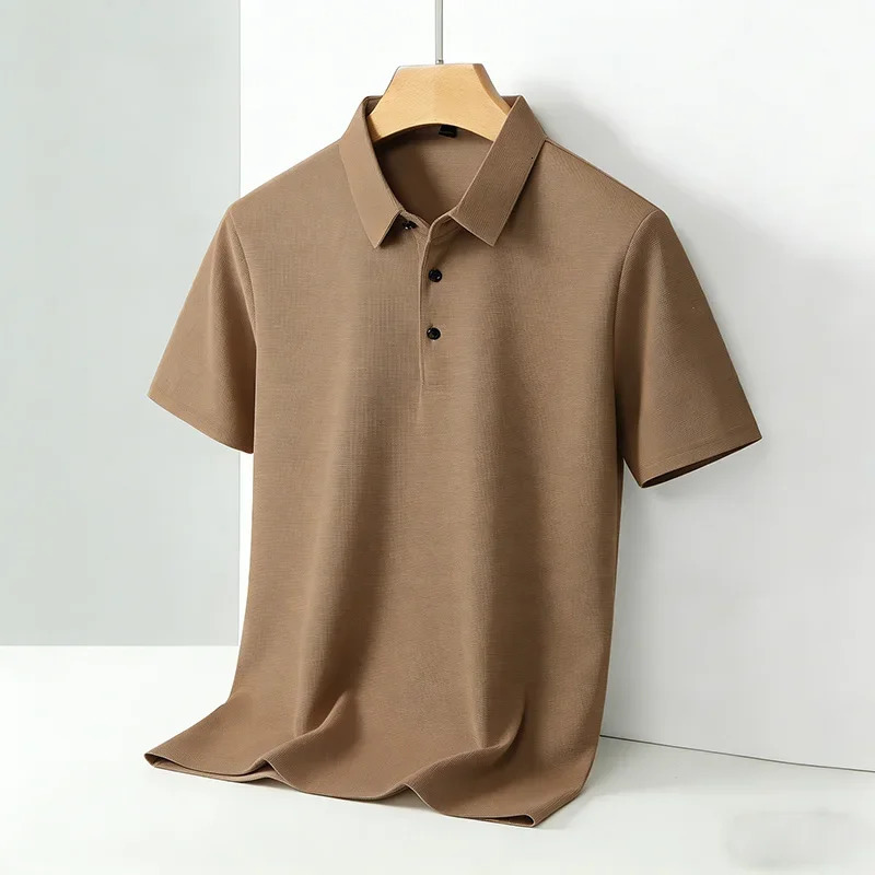 Mens Short Sleeve Polo Shirt Summer Solid Color Breathable Casual Business T-Shirt Fashion Soft Fabric Polo Top for Men 260107