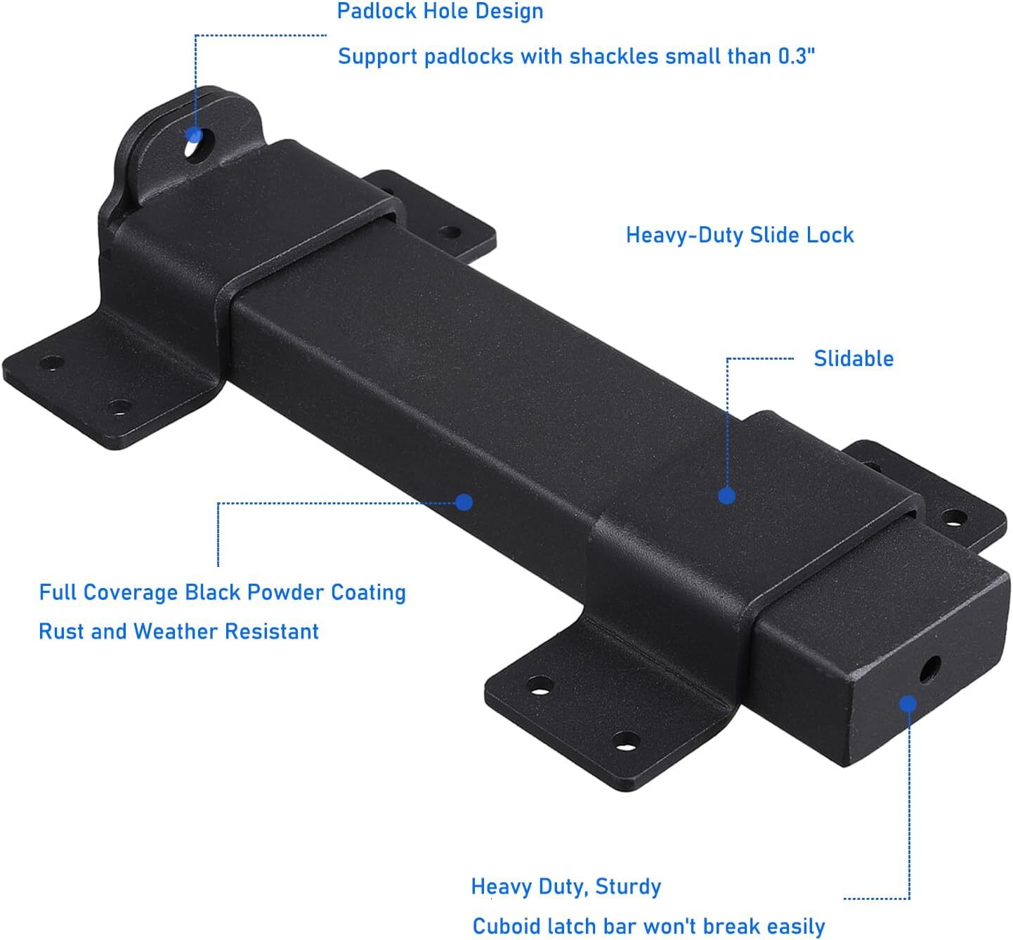 7.5inch Heavy Duty Security Sliding Lock with Padlock Hole Adjustable Door Latch, Suitable for Wooden Fence Barn Indoor and Outdoor Doors, etc.