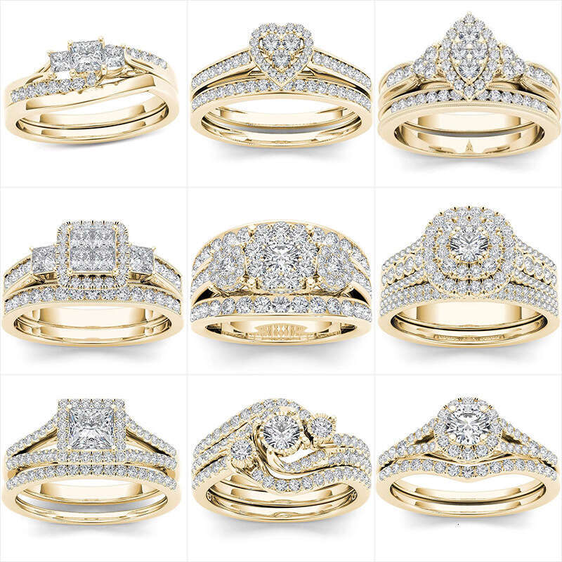 Sanjie TEMU Cross-Border Hot-Selling European And American Couple Gold-Plated Inlaid Zircon Rings For Women Direct From Manufacturer