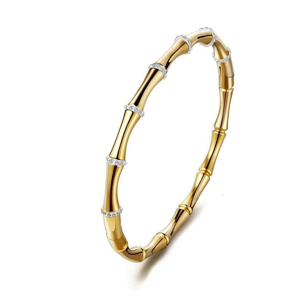 Jewellery Bangle Fine Jewellery Gold Plated Stainless Steel Micro Inlaid Cubic Zirconia Circle Bamboo Joint for Daily Wear and Special Occasion Durabl