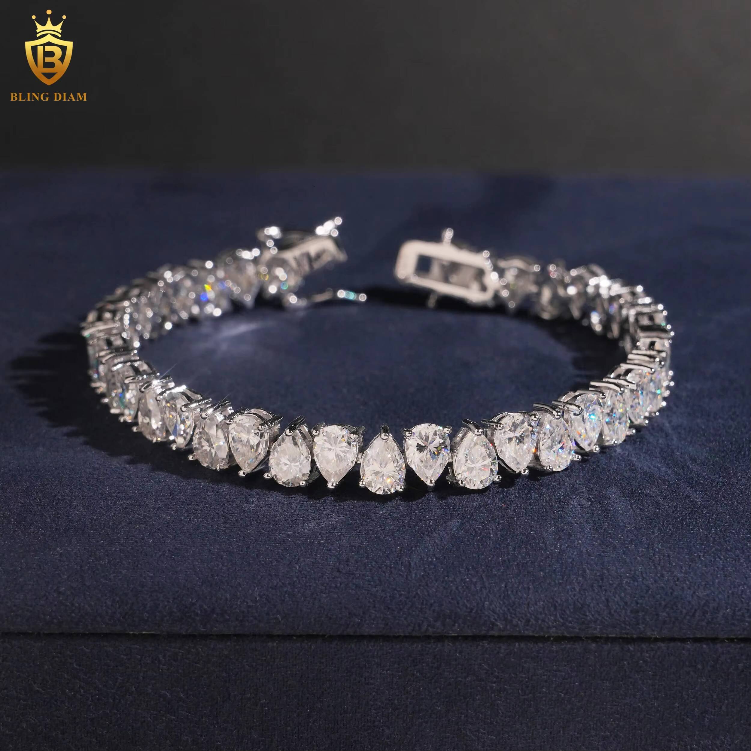 Hot Sale VVS Moissanite Tennis Chain Bracelet 925 Silver 57mm Pear Cut Moissanite Bracelet Pass Diamond test Hip Hop Bracelet - view 7