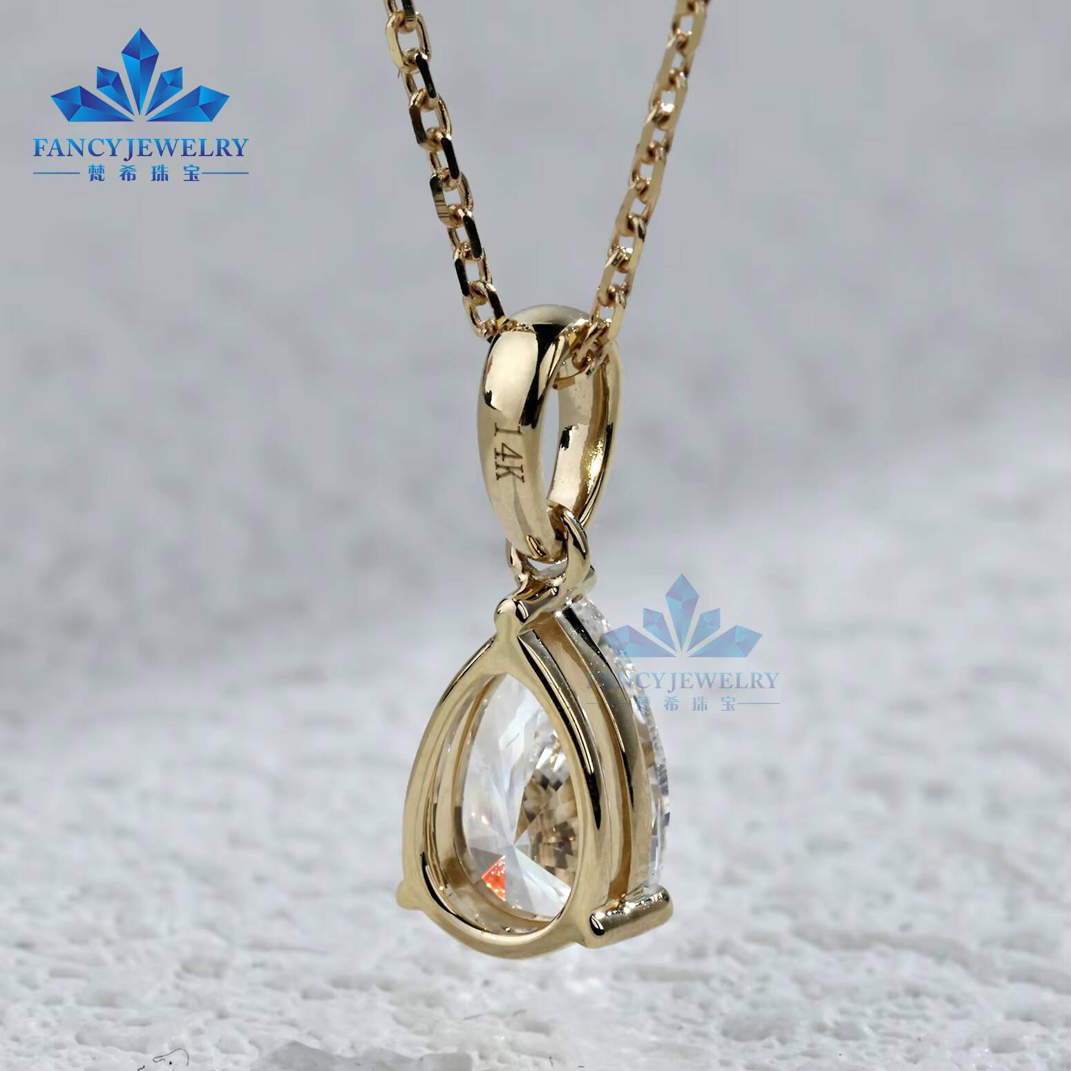 Luxury 1CT-5CT Pear Cut HPHT CVD Lab Grown Diamond Pendant 10k 14k 18k Gold Solitaire Diamond Fine Necklace with IGI
