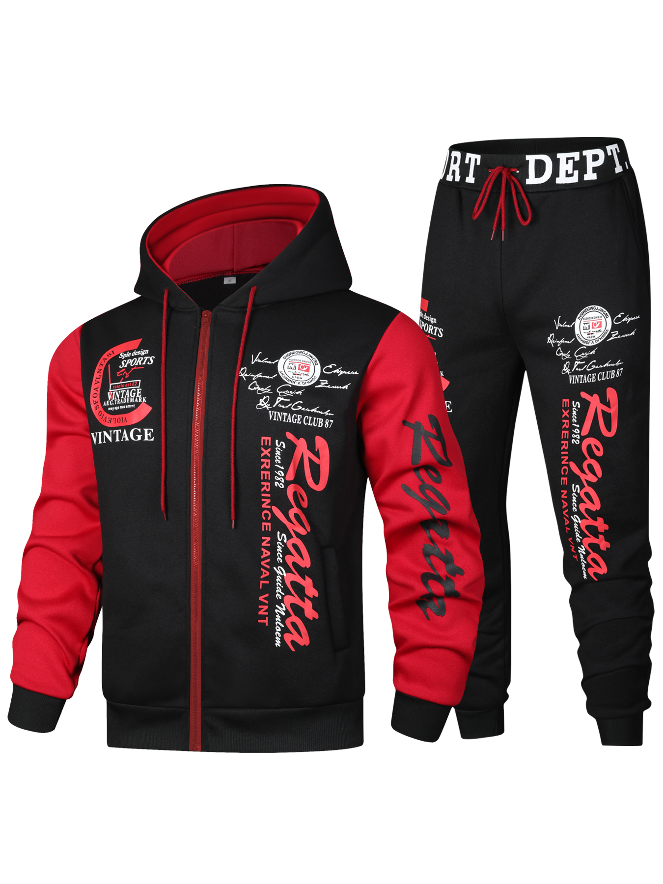 Men's R-Print 2-Piece Tracksuit - Vintage Sports Hoodie and Jogger Pants Set