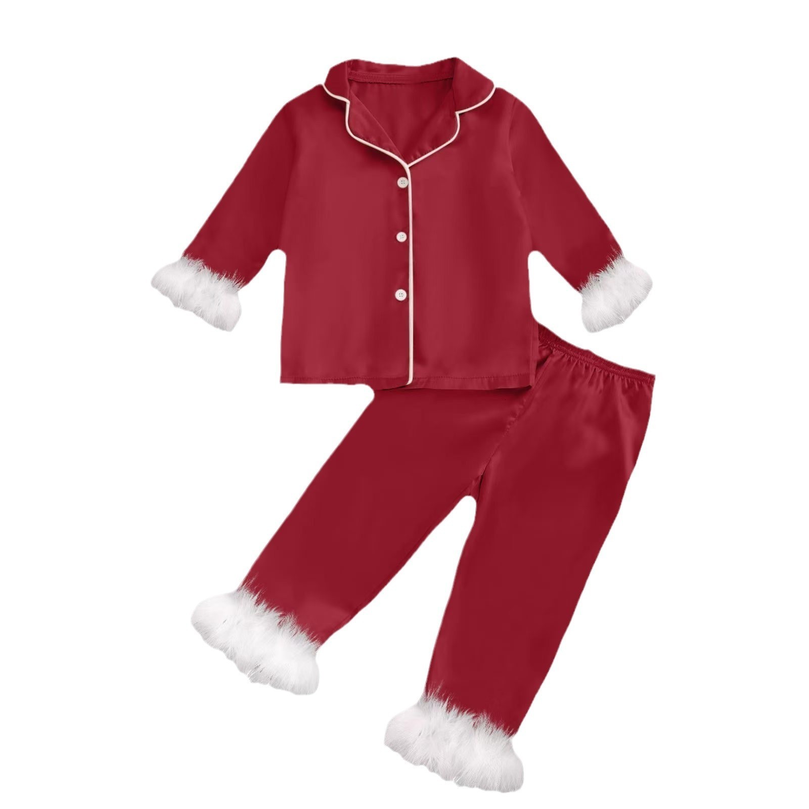 Autumn Childrens Homewear Long Sleeve Cardigan Turn-Down Collar Pajama Set for Toddlers and Young Kids 241202
