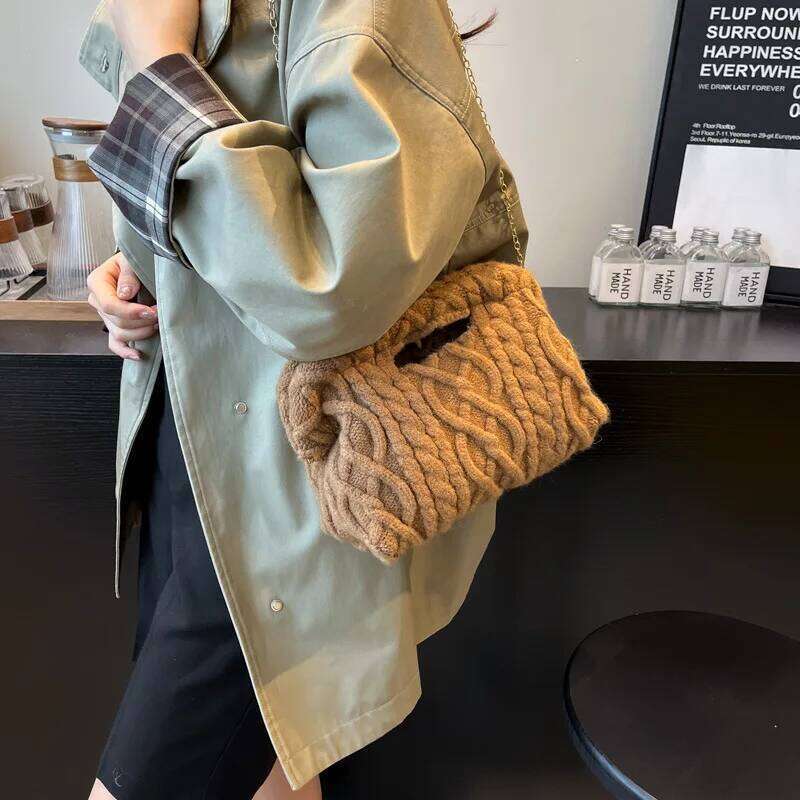 Women Crochet Crossbody Winter Knitted Textured Casual Shoulder Handle Futuristic Yet Versatile Design Chain Strap Bag XJ260109
