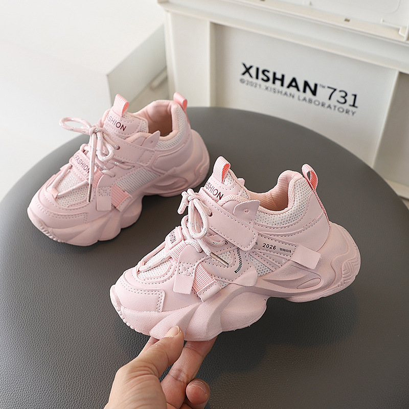 baby shoes White and pink childrens leisure shoes air mesh breathable fashion school running shoes new soft