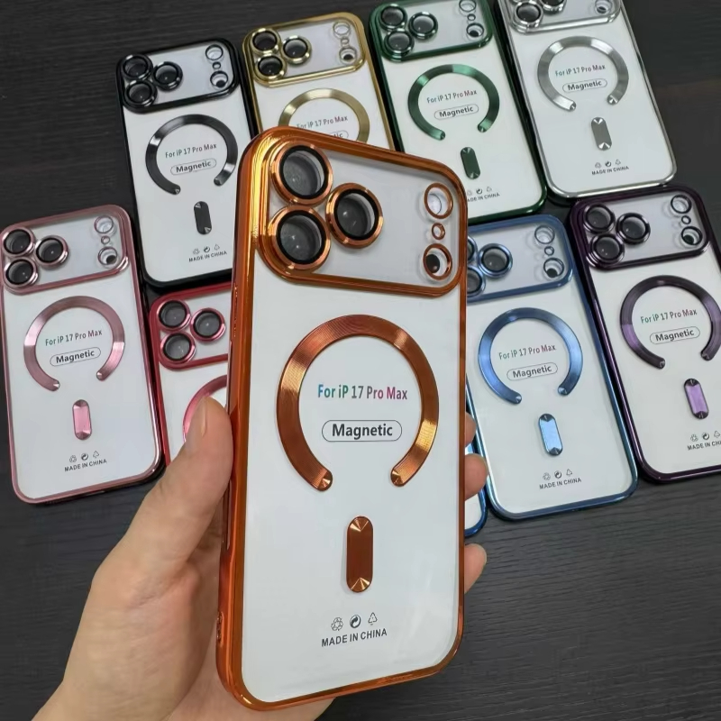 Magnetic Phone Cases for iPhone 17 16 16E 15 14 13 12 11 Pro Max Samsung S25 S26 S23 S24 Plus Ultra CD Grain Chromed Clear Plating Soft TPU with Camer