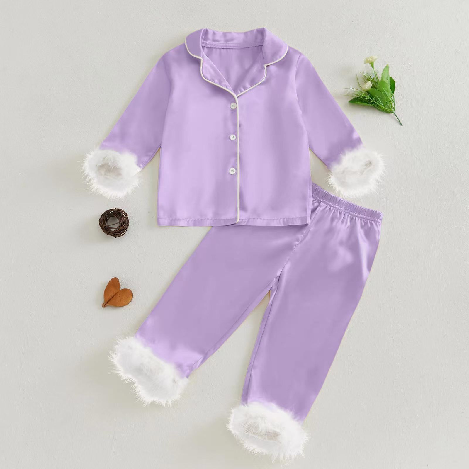 Autumn Childrens Homewear Long Sleeve Cardigan Turn-Down Collar Pajama Set for Toddlers and Young Kids 241202