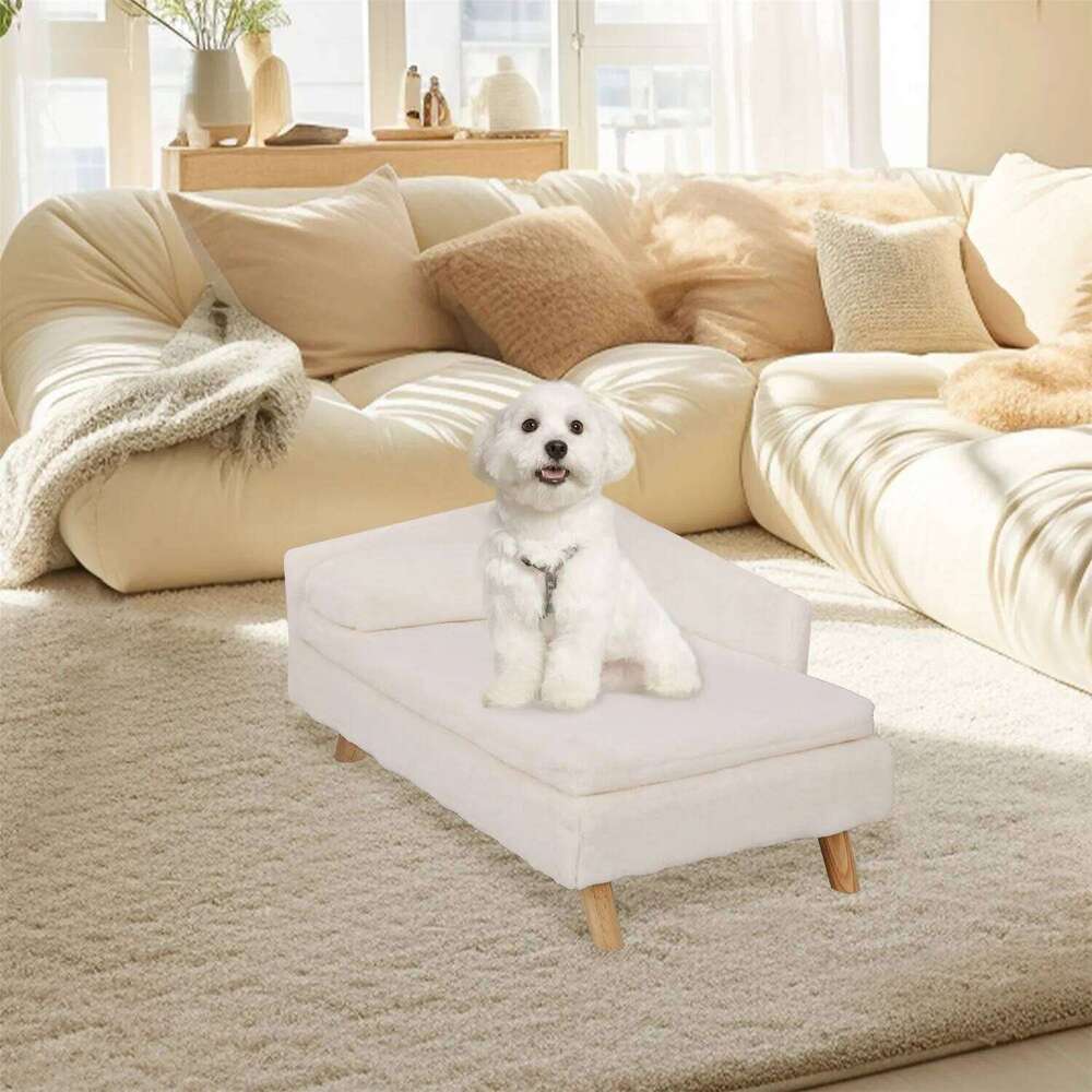 Elevated Bed,Nordic Pet Stool Cozy Pad Waterproof,Pet Sofa Bed with Sturdy Wood Legs for Small Dog Kitten 26N0109