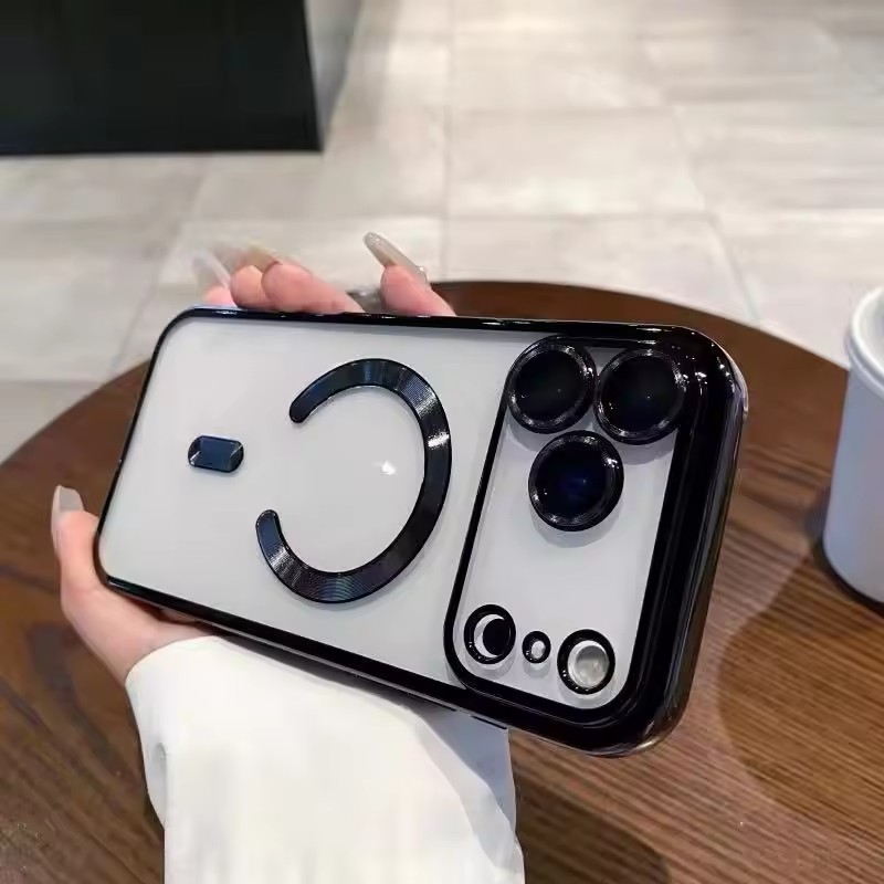 Magnetic Phone Cases for iPhone 17 16 16E 15 14 13 12 11 Pro Max Samsung S25 S26 S23 S24 Plus Ultra CD Grain Chromed Clear Plating Soft TPU with Camer