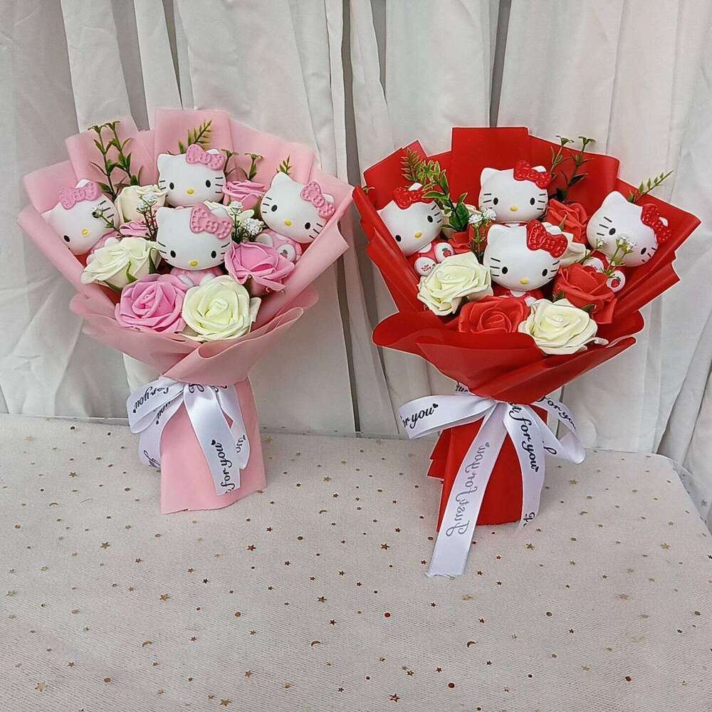 Hello Kitty Bouquet Cute Cartoon Kuromi My Melody Plush Doll Flower Cinnamoroll Valentine Christmas Birthday Gift