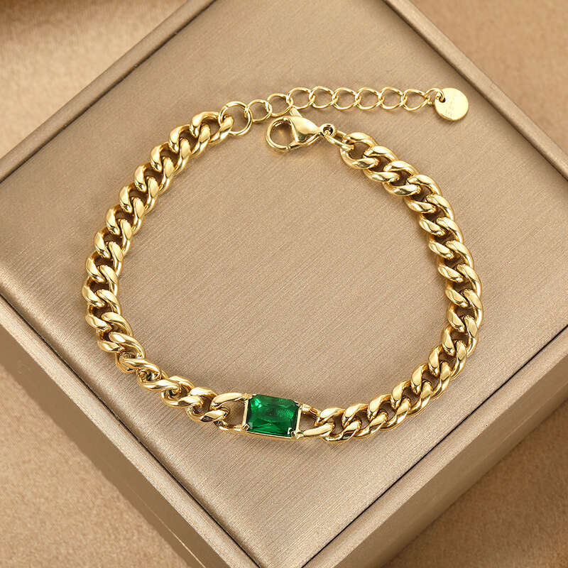 Bracelet Womens Stainless Steel Non-Fading Cuban Chain Crystal Retro Niche Daily Party Wear Jewelry