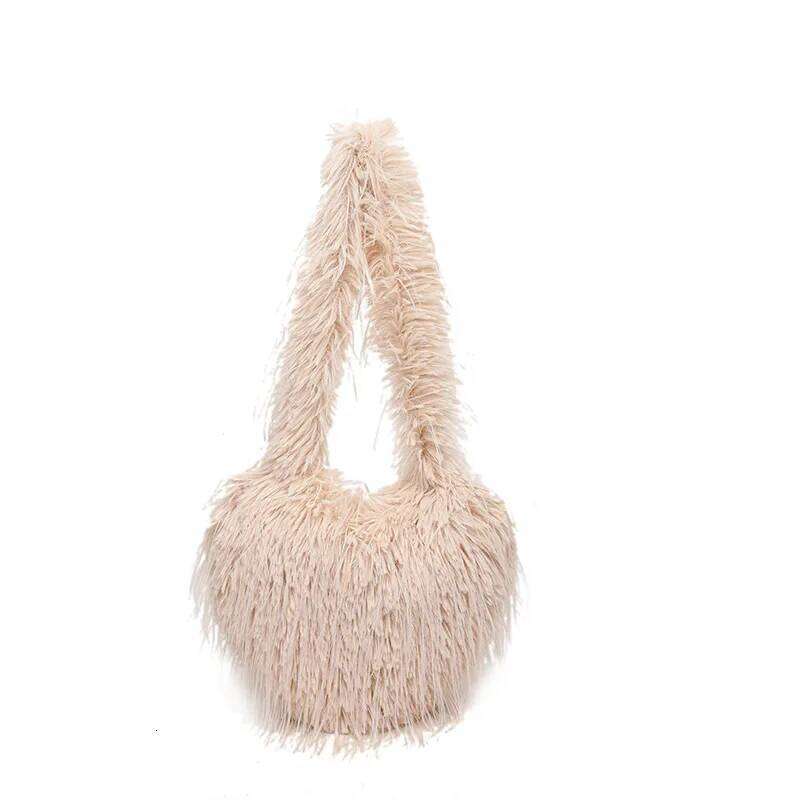 Ins Style Oversized Heart Bag - Faux Raccoon Fur Fluffy Shoulder Bag, 2024 Fall Winter Fashion Must-Have Crossbody Purse XJ260109