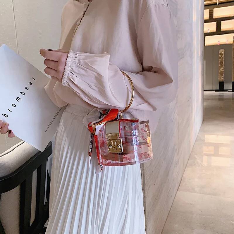 Bestseller Women Fashion Mini Handbag Metal Handle Case Shape Acrylic Clutch With Scraf Ladies Party Female Chain Crossbody Bag ddmybear