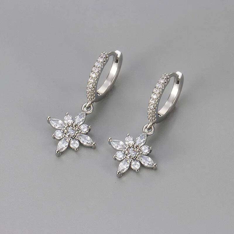 925 Sterling Silver Earrings for Women Geometric Shinning Gold FLower Earring Fashion Jewelry Gift Party Wedding pendientes