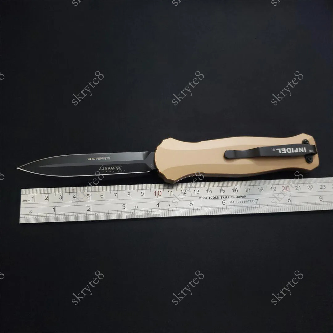 8Models 3300BK Infidel Out the front Knife 3.95 D2 Black Double Edge Blade Aluminum Handles Outdoor Camp Hunt Tactical Pocket Knives 3310 3350 EDC too