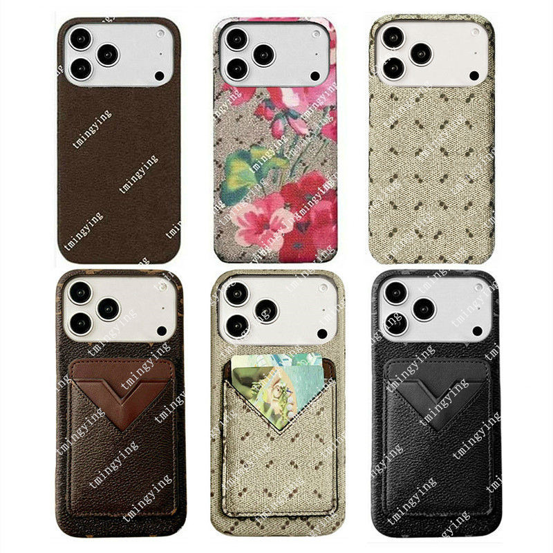 Designer Phone Case Luxury iPhone Case with Card Holder for iPhone 17 Pro Max Cases Apple 16 Plus 15 14 13 ProMax Cell Phone Cases Card Pocket Leather Mobile Cover