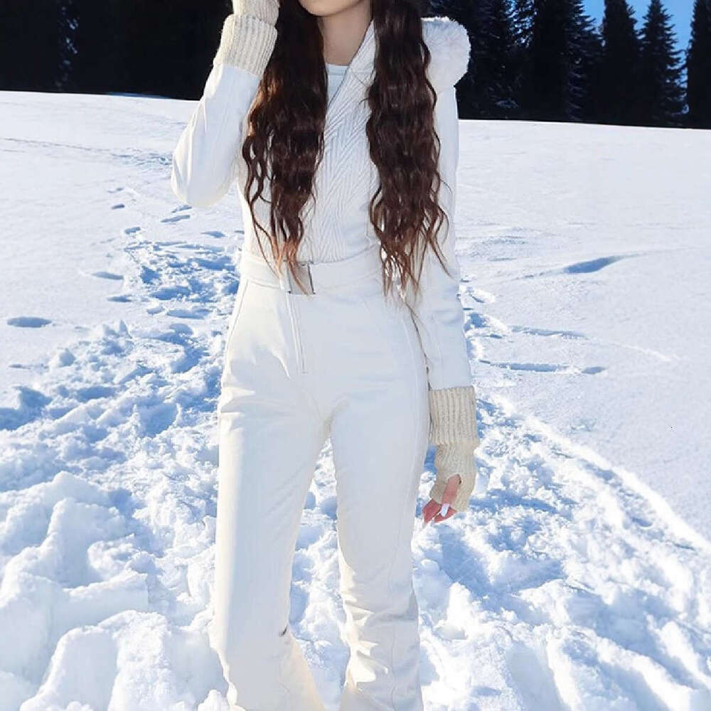 2026 Windproof Hooded Skiing Jumpsuits Women's Warm Zipper Pleated Snowboard Ski Suit With Belt Winter New Lady Hiking Clothings WKERSIY