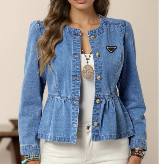 women Denim Jacket Blue Crew Neck Cardigan Outerwear Tops Fashion Female Casual Puff Sleeve Slim Jeans women Coats