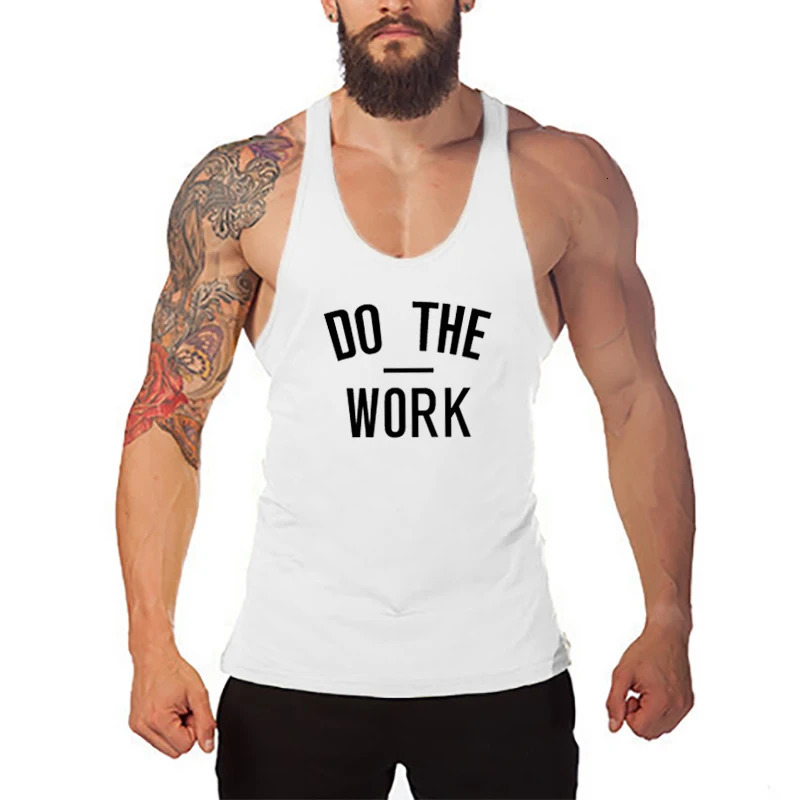 DO THE WORK Profession Bodybuilding Stringer Singlets Mens Cotton Y Back Gym Tank Tops Breathable Fitness Sleeveless Shirt 260108
