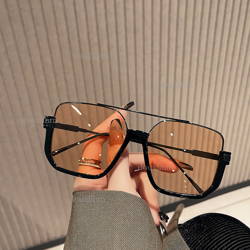 Luxury Brand Designer Fashion Accessories New Style No Makeup Double Bridge Large Frame Anti-blue Light Retro Sunglasses Half Frame Square Women