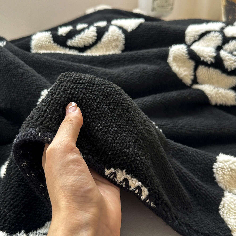 Winter Autumn Coral Fleece Milk & Velvet Children's Multifunctional Throw Blanket Black and White Print