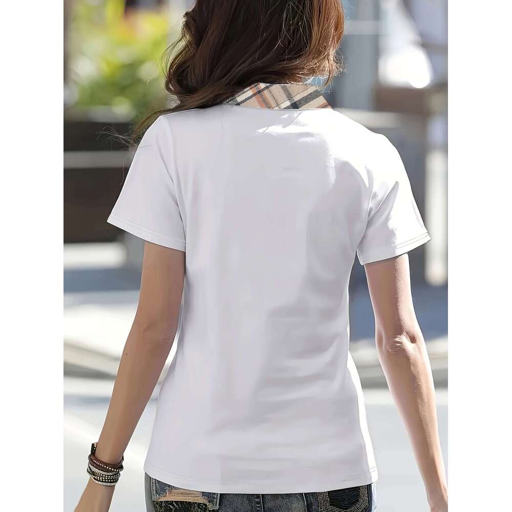 Long sleeved T-shirt Women's Spring/Summer New High end Fashion British Polo Collar Plaid Casual Top Women's short sleeved men's polo s