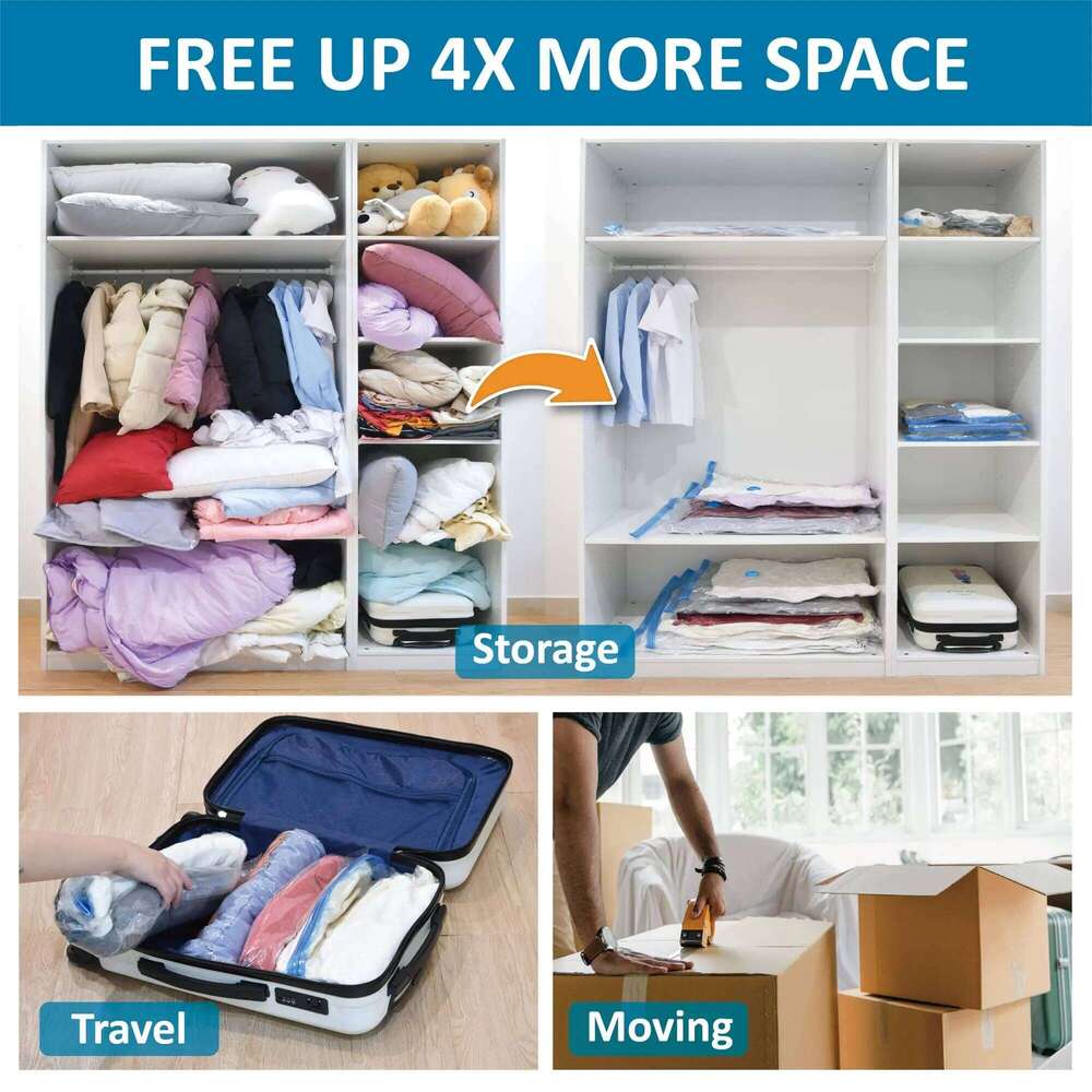 20 Pack Vacuum Storage Bags, Space Saver Compression for Comforters and Blankets, Sealer Clothes Hand Pump Included 26N0109
