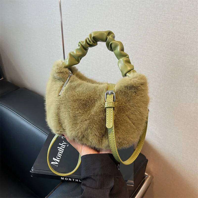 Winter Fluffy Plush Crossbody for Women New Fuzzy Fur Bucket Cute Soft Animal Print Handbag Trendy Y2K Shoulder Bag XJ260109