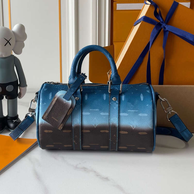 Designer Bag Keepall 25 Shoulder Bag Gradient Blue Limited Cylinder Bag High quality cowhide material Luxury women handbag Mirror Quality