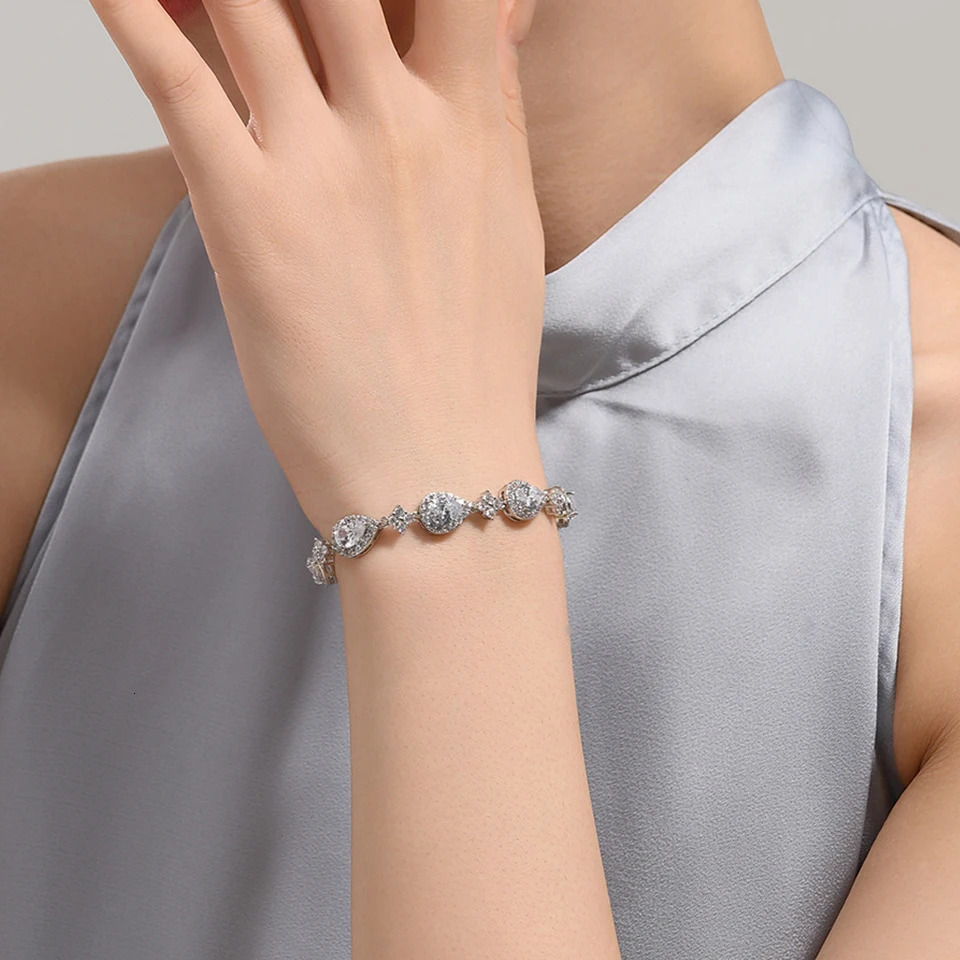 ZAKOL Classic Geometric Water Drop CZ Bracelet for Women Bridal Gorgeous Buling Zircon Party Wedding Jewelry 260108CJ