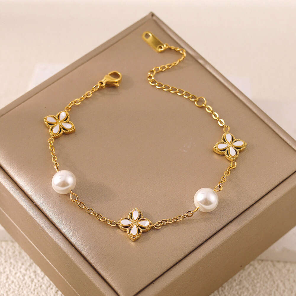 European and American New Style Four-Leaf Clover Stainless Steel 18K Plated Jewelry Colorful Zircon Snake Chain Bracelet Gold Bracelets For Valentine&