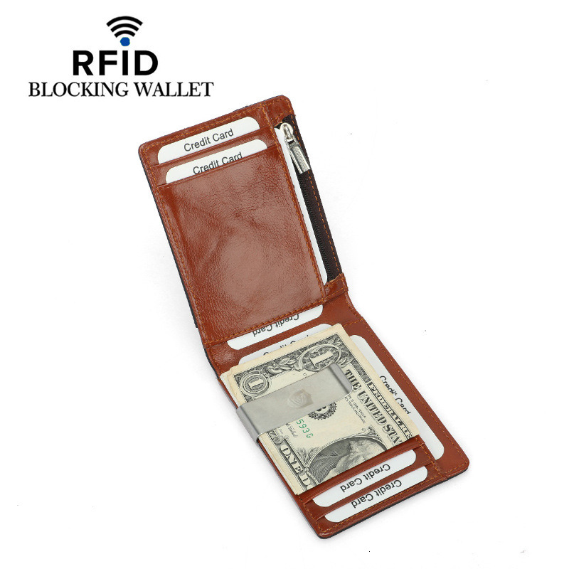 Genuine Leather Mens Wallet With Coin Pocket Credit Card Holder Purse For Man Portable Bifold Clamp Male Money Bag Metal Clip ddmynov