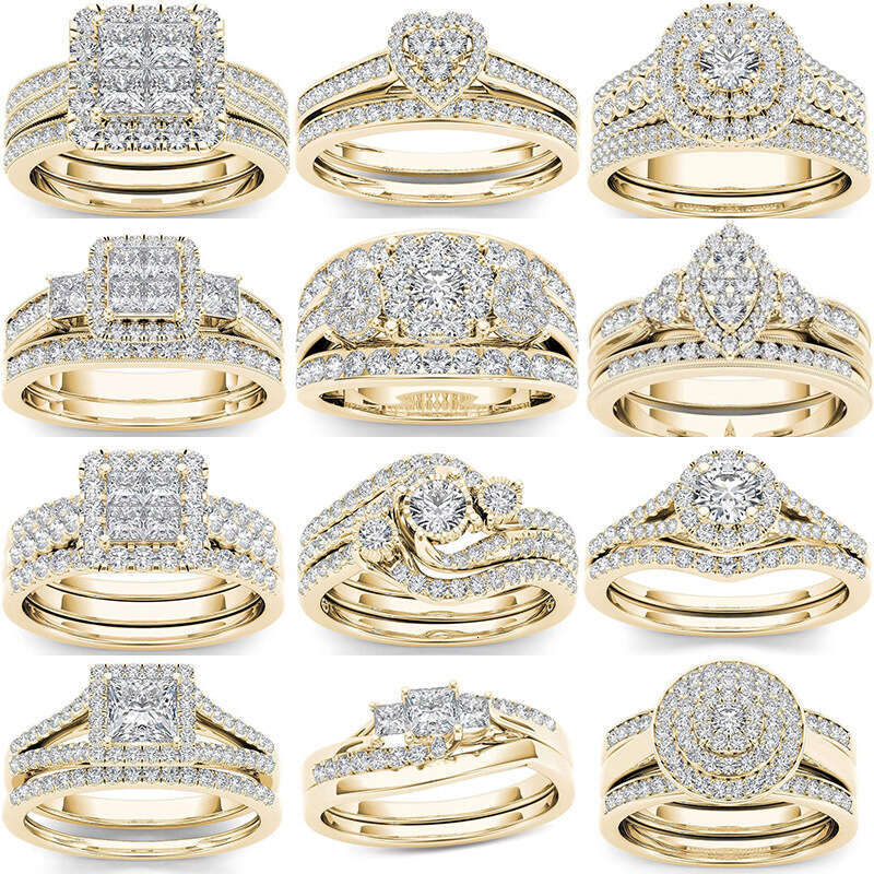 Sanjie TEMU Cross-Border Hot-Selling European And American Couple Gold-Plated Inlaid Zircon Rings For Women Direct From Manufacturer