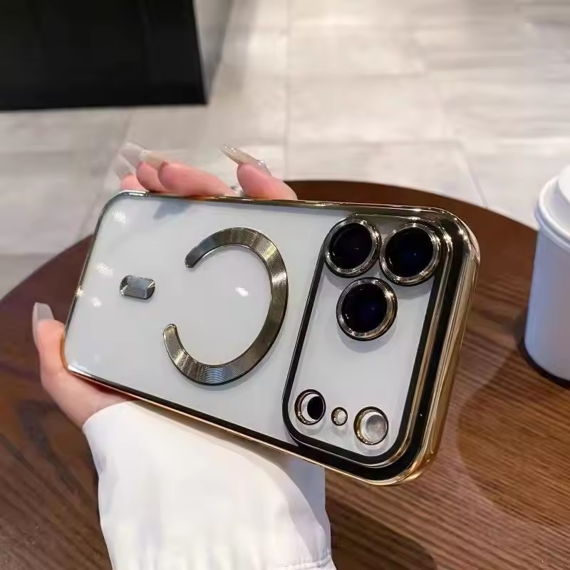 Magnetic Phone Cases for iPhone 17 16 16E 15 14 13 12 11 Pro Max Samsung S25 S26 S23 S24 Plus Ultra CD Grain Chromed Clear Plating Soft TPU with Camer